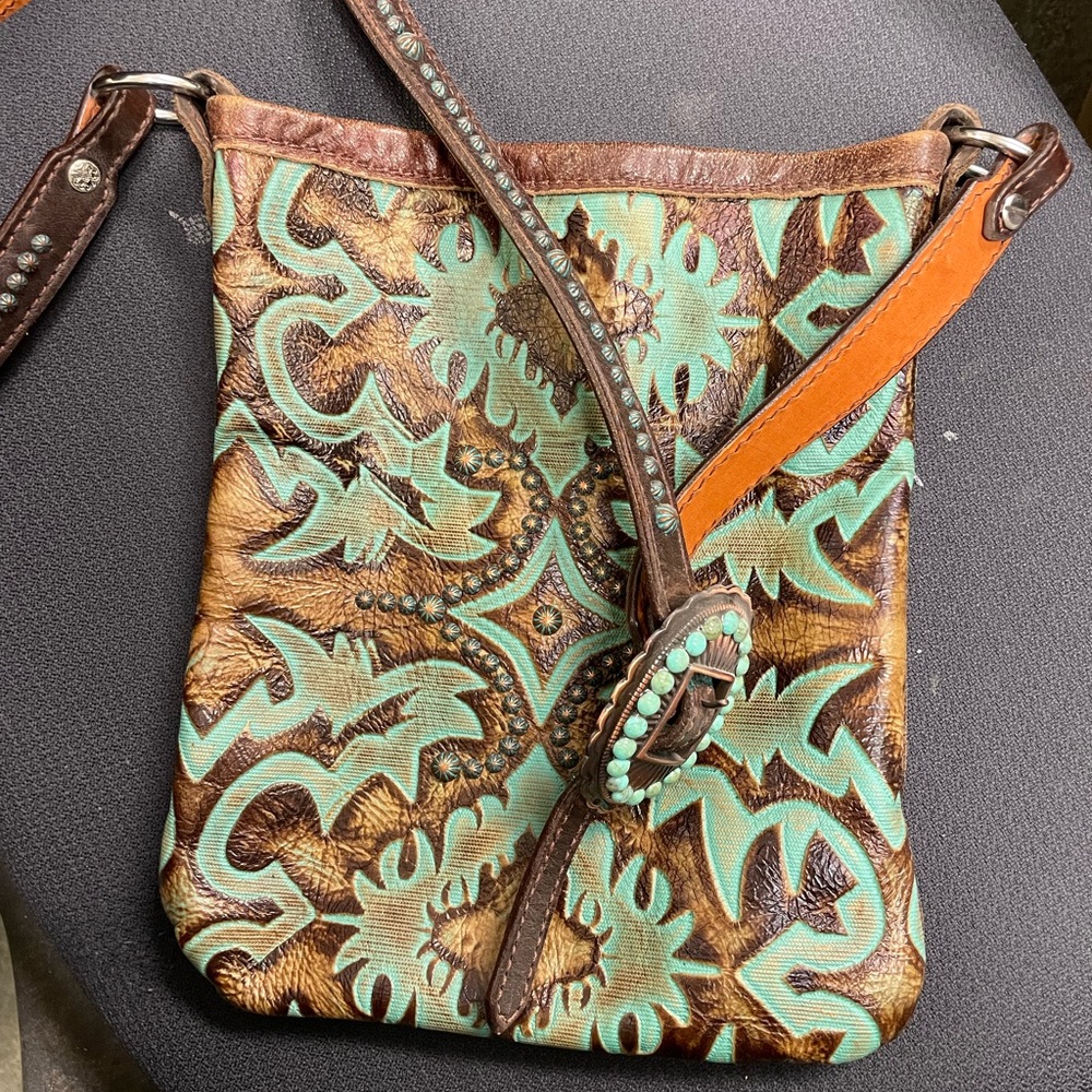 Brown and Green Patterned Women's Bag